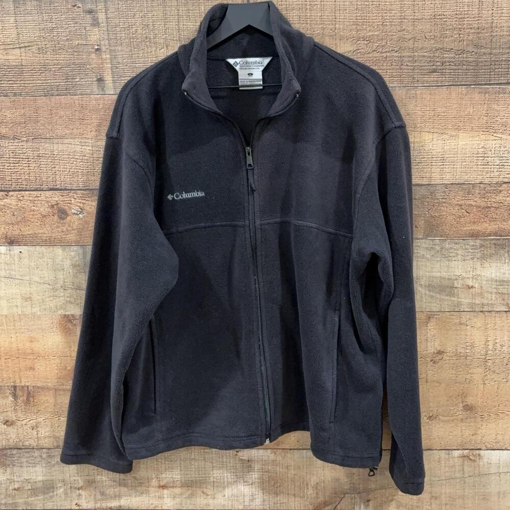 Columbia Fleece Jacket Mens Size L Black Full Zip Stand Collar